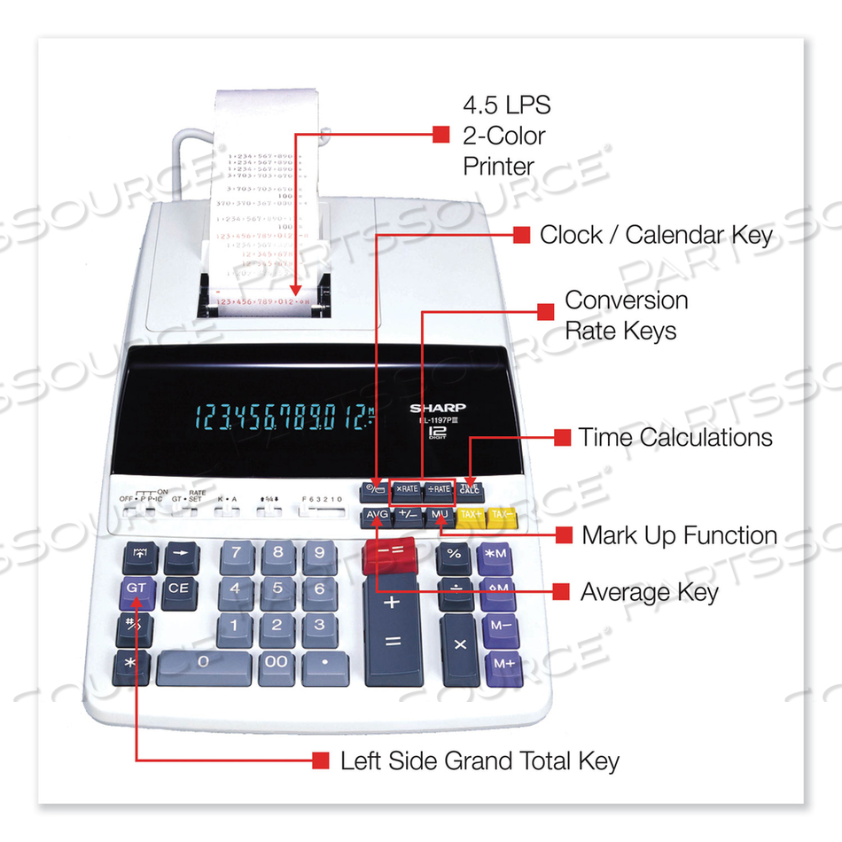 EL1197PIII TWO-COLOR PRINTING DESKTOP CALCULATOR, BLACK/RED PRINT, 4.5 LINES/SEC by Sharp Electronics Corporation