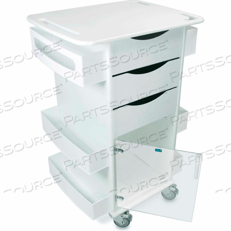 WHITE DELUXE MEDICAL CART WITH CLEAR SWINGING HINGED DOOR, 23"W X 19"D X 35"H by TrippNT, Inc