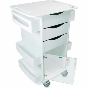 WHITE DELUXE MEDICAL CART WITH CLEAR SWINGING HINGED DOOR, 23"W X 19"D X 35"H by TrippNT, Inc