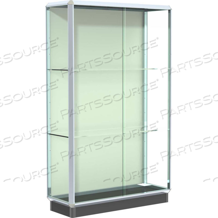 PROMINENCE DISPLAY CASE CHROME FRAME, FABRIC BACK, SILDING DOOR 