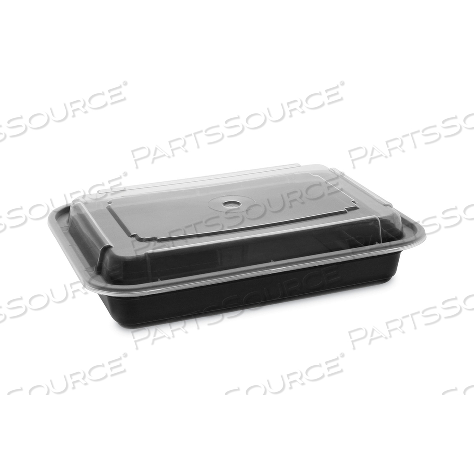 NEWSPRING VERSATAINER MICROWAVABLE CONTAINERS, 28 OZ, 7.25 X 5 X 1.5, BLACK BASE/CLEAR LID, PLASTIC by Pactiv NEWSPRING VERSATAINER MICROWAVABLE CONTAINERS, 28 OZ, 7.25 X 5 X 1.5, BLACK BASE/CLEAR LID, PLASTIC by Pactiv