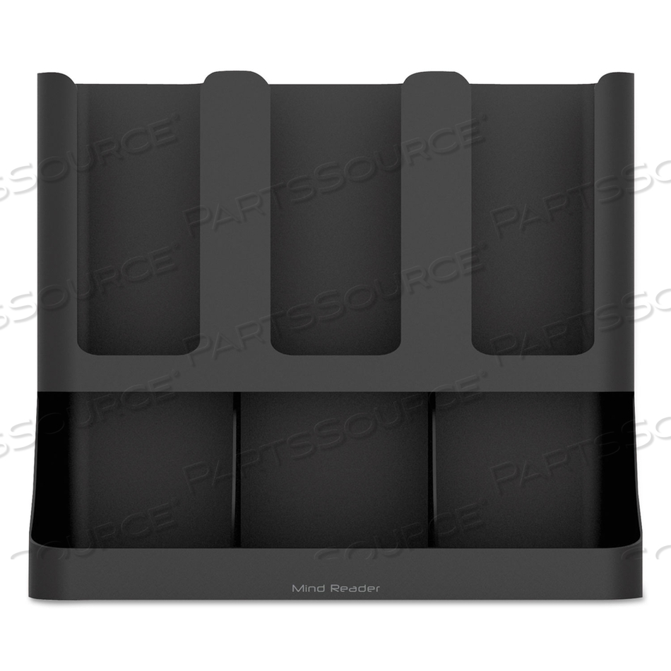 FLUME SIX-SECTION UPRIGHT COFFEE CONDIMENT/CUP ORGANIZER, 11.5 X 6.5 X 15, BLACK by Mind Reader FLUME SIX-SECTION UPRIGHT COFFEE CONDIMENT/CUP ORGANIZER, 11.5 X 6.5 X 15, BLACK by Mind Reader