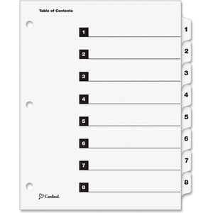 ONESTEP PRINTABLE T.O.C. DIVIDER, PRINTED 1, 8, 9"X11", 8 TABS, WHITE/WHITE by Cardinal