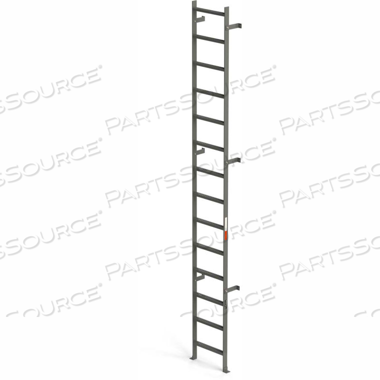 STEEL VERTICAL WALL MOUNT LADDER W/O RAIL EXTENSIONS, 14 STEP GRAY 