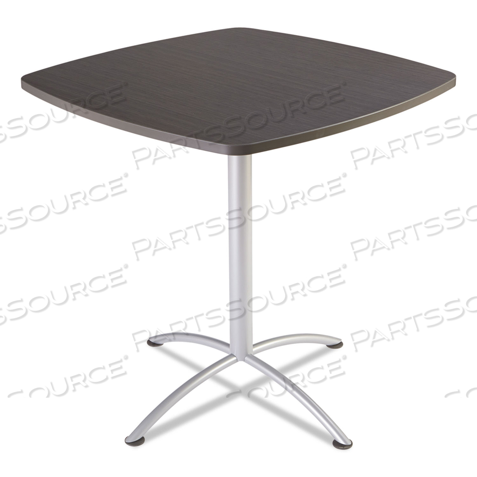 ILAND TABLE, BISTRO-HEIGHT, SQUARE TOP, CONTOURED EDGES, 42W X 42D X 42H, GRAY WALNUT/SILVER 