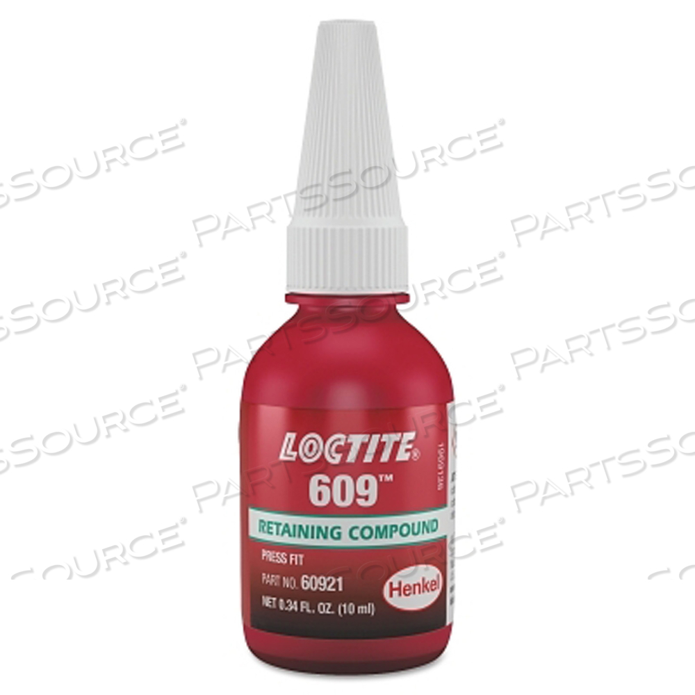 609 RETAINING COMPOUND GENERAL PURPOSE, 10 ML BOTTLE, GREEN, 3000 PSI by Loctite Brand 609 RETAINING COMPOUND GENERAL PURPOSE, 10 ML BOTTLE, GREEN, 3000 PSI by Loctite Brand