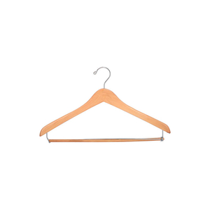 17" WOOD HANGER FOR MEN'S SUIT, STANDARD HOOK, NATURAL W/ CHROME HARDWARE, 100/CASE by Beverly Coat Hangers Co Inc