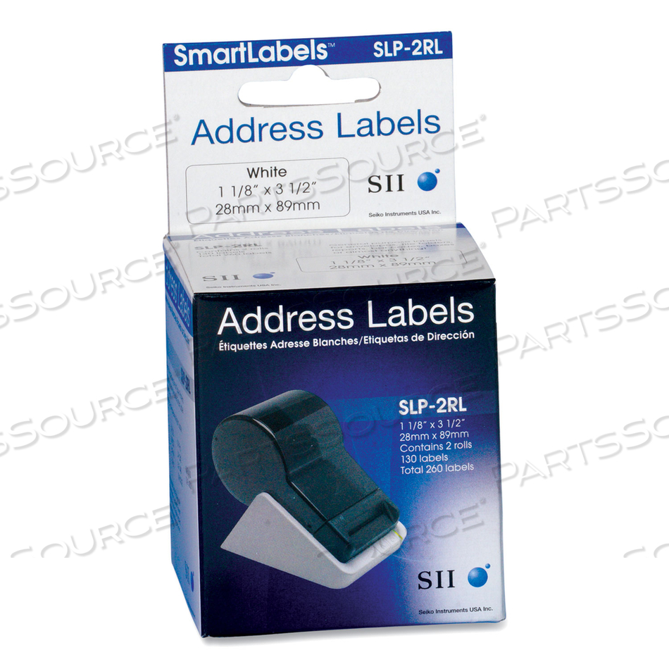 SLP-2RL SELF-ADHESIVE ADDRESS LABELS, 1.12" X 3.5", WHITE, 130 LABELS/ROLL, 2 ROLLS/BOX 