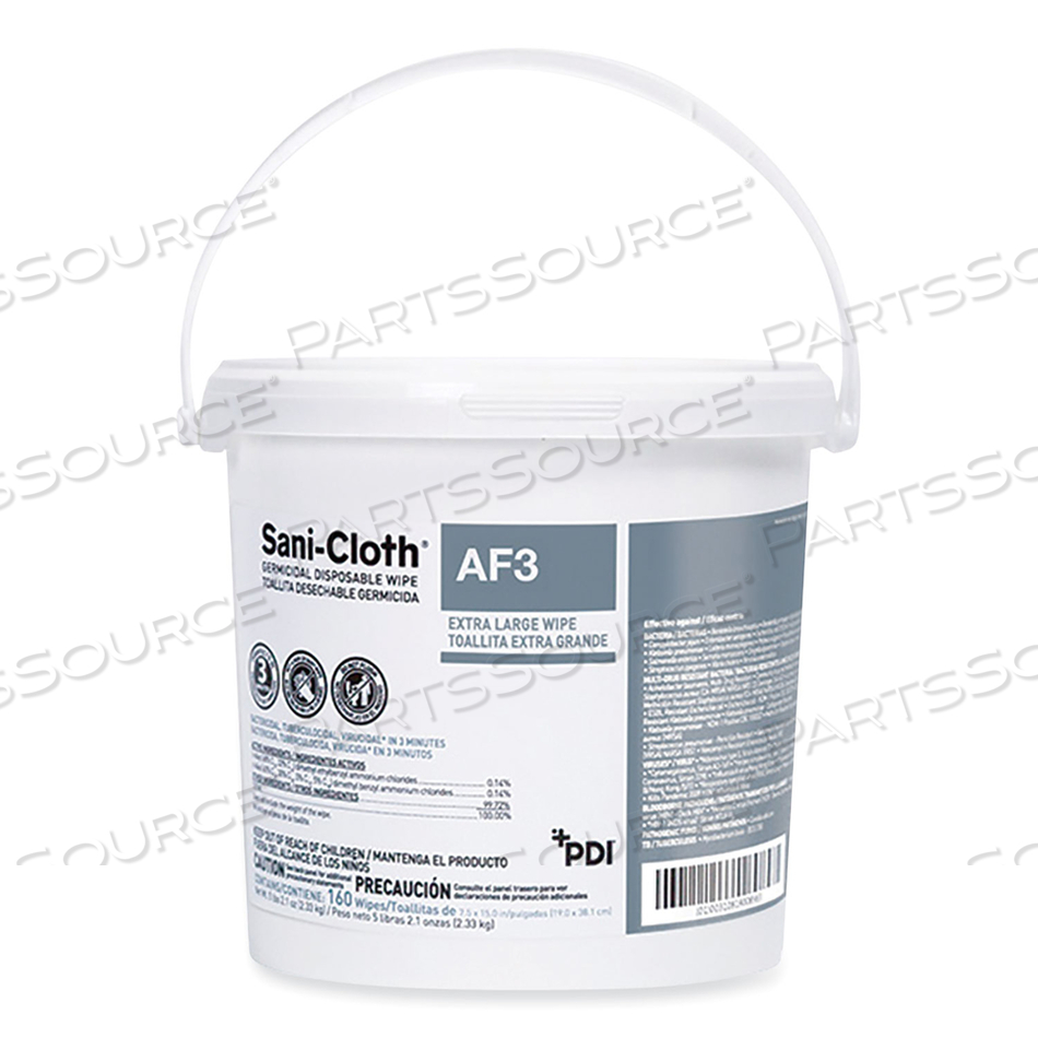 SANI-CLOTH AF3 GERMICIDAL DISPOSABLE WIPES, EXTRA-LARGE, 7.5 X 15, UNSCENTED, WHITE, 160 WIPES/PAIL, 2 PAILS/CARTON 