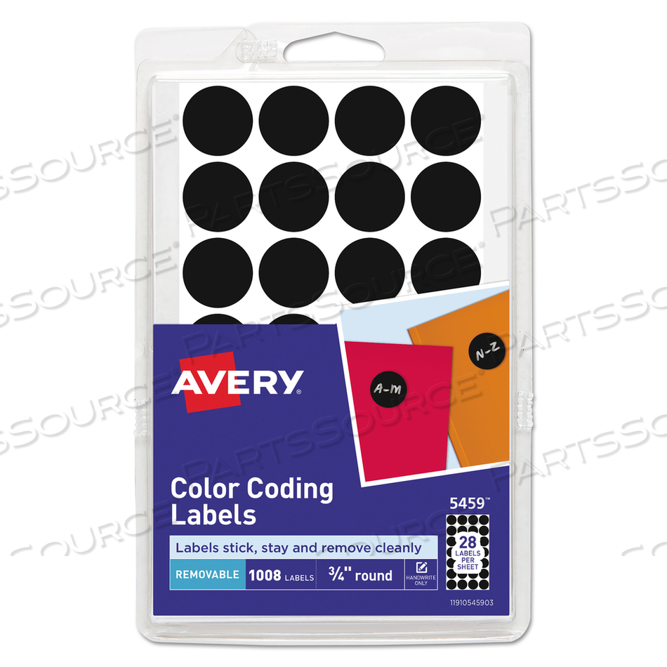 HANDWRITE ONLY SELF-ADHESIVE REMOVABLE ROUND COLOR-CODING LABELS, 0.75" DIA, BLACK, 28/SHEET, (5459) by Avery HANDWRITE ONLY SELF-ADHESIVE REMOVABLE ROUND COLOR-CODING LABELS, 0.75" DIA, BLACK, 28/SHEET, (5459) by Avery