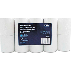 SINGLE-PLY THERMAL CASH REGISTER/POS ROLLS, 3-1/8" X 230', WHITE, 10/PACK by PM Company