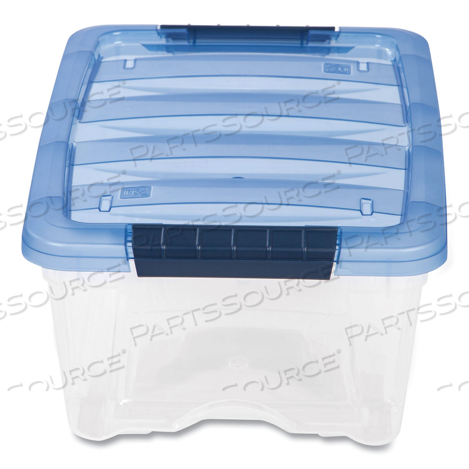 STACK AND PULL LATCHING FLAT LID STORAGE BOX, 3.23 GAL, 10.9" X 16.5" X 6.5", CLEAR/TRANSLUCENT BLUE by Iris USA, Inc STACK AND PULL LATCHING FLAT LID STORAGE BOX, 3.23 GAL, 10.9" X 16.5" X 6.5", CLEAR/TRANSLUCENT BLUE by Iris USA, Inc