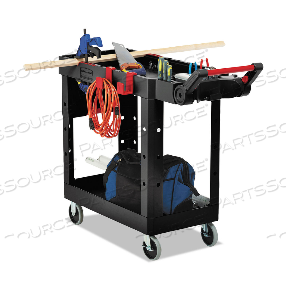 HEAVY DUTY ADAPTABLE UTILITY CART, PLASTIC, 2 SHELVES, 500 LB CAPACITY, 17.8" X 46.2" X 36", BLACK by Rubbermaid Medical Division