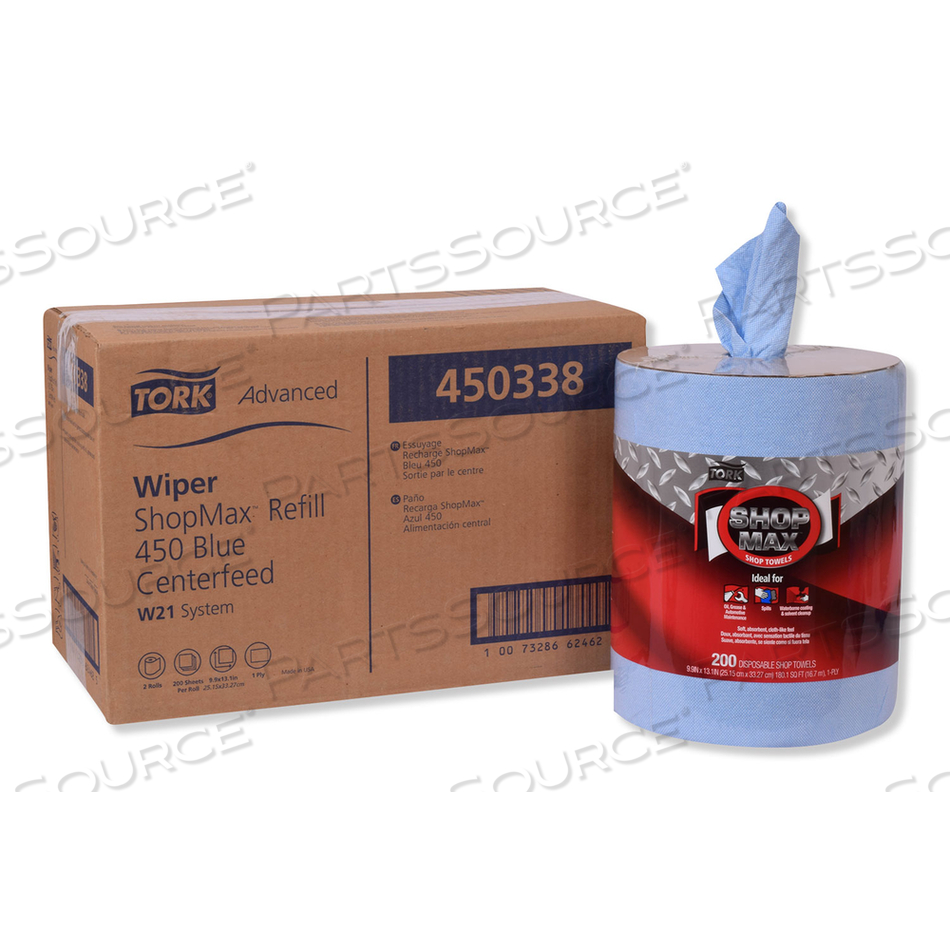 ADVANCED SHOPMAX WIPER 450, CENTERFEED REFILL, 9.9 X 13.1, BLUE by Tork
