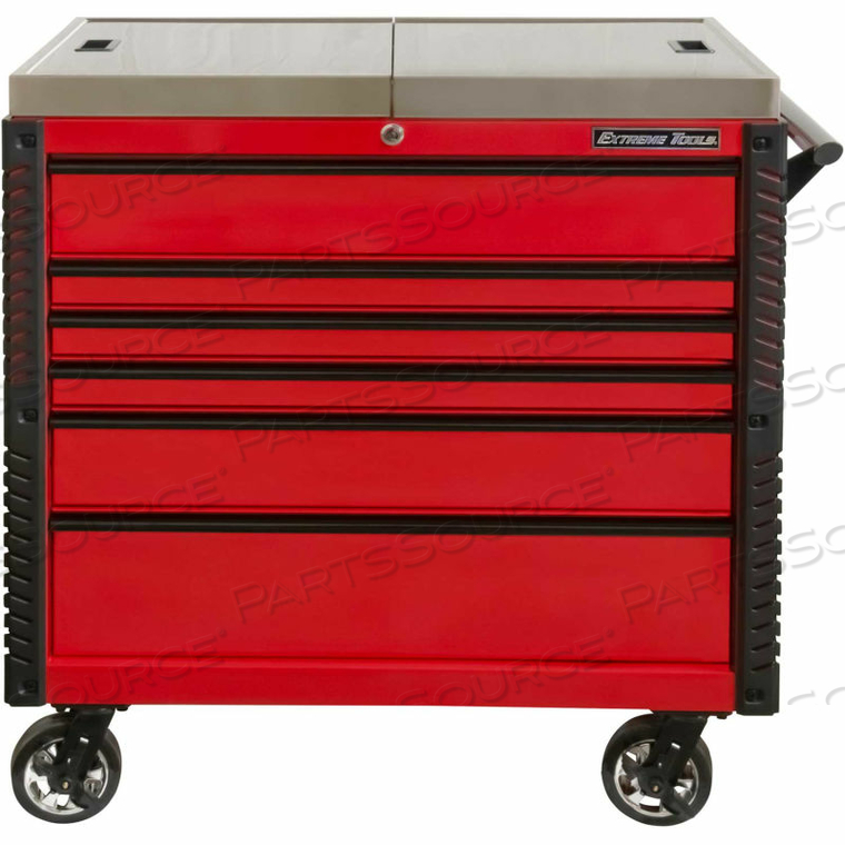 41"W X 25-3/4"D X 43-7/8"H 6 DRAWER RED SLIDING TOP TOOL CART by Extreme Tools Inc. 41"W X 25-3/4"D X 43-7/8"H 6 DRAWER RED SLIDING TOP TOOL CART by Extreme Tools Inc.