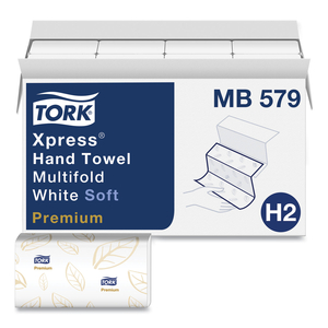 PREMIUM SOFT XPRESS 3-PANEL MULTIFOLD HAND TOWELS, 2-PLY, 9.13 X 9.5, WHITE WITH BLUE LEAF, 135/PACKS, 16 PACKS/CARTON by Tork