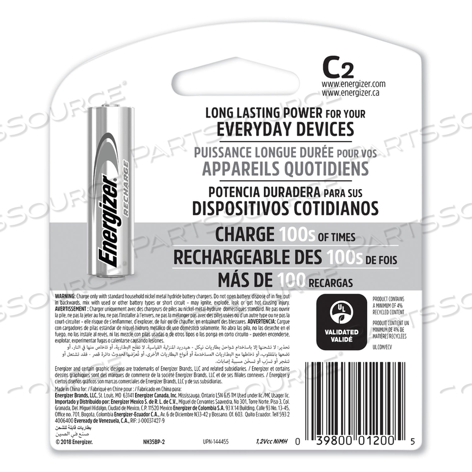 BATTERY RECHARGEABLE, RECHARGE, C, NICKEL METAL HYDRIDE, 1.2V, 2500 MAH by Energizer