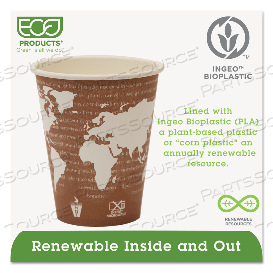 WORLD ART RENEWABLE AND COMPOSTABLE HOT CUPS, 8 OZ by Eco-Products WORLD ART RENEWABLE AND COMPOSTABLE HOT CUPS, 8 OZ by Eco-Products