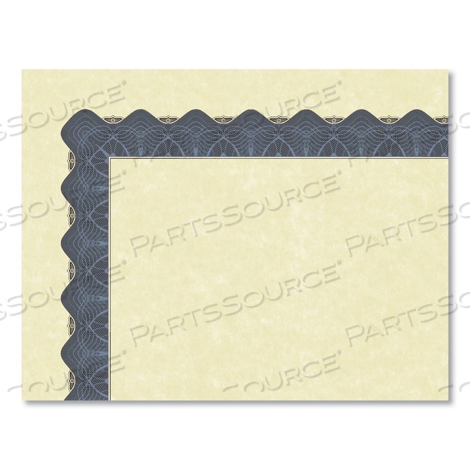 METALLIC BORDER CERTIFICATES, 11 X 8.5, IVORY/BLUE WITH BLUE BORDER, 100/PACK 