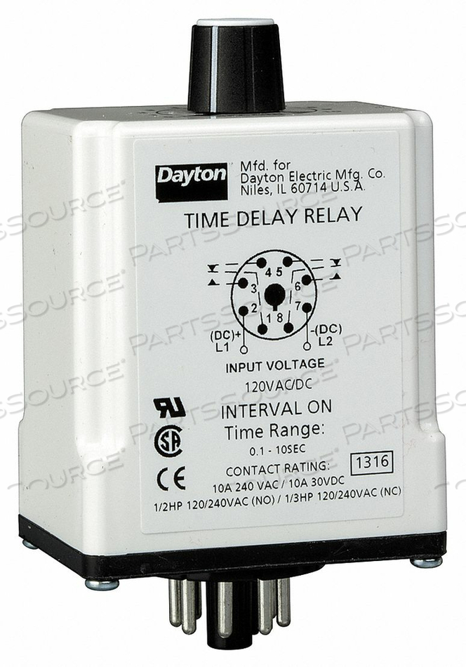 H7822 TIME DELAY RELAY 120VAC/DC 10A DPDT by DAYTON ELECTRIC MANUFACTURING CO