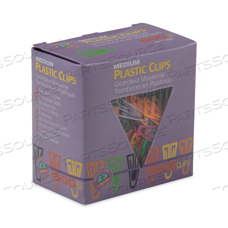 PLASTIC PAPER CLIPS, MEDIUM, SMOOTH, ASSORTED COLORS by Gem Products PLASTIC PAPER CLIPS, MEDIUM, SMOOTH, ASSORTED COLORS by Gem Products