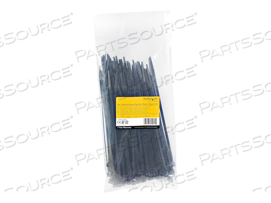 8 IN CABLE TIES - 1/8 IN WIDE, 2-1/8 IN BUNDLE DIAMETER, 50 LB TENSILE STRENGTH, NYLON SELF LOCKING ZIP TIES WITH CURVED TIP BLACK by StarTech.com Ltd.