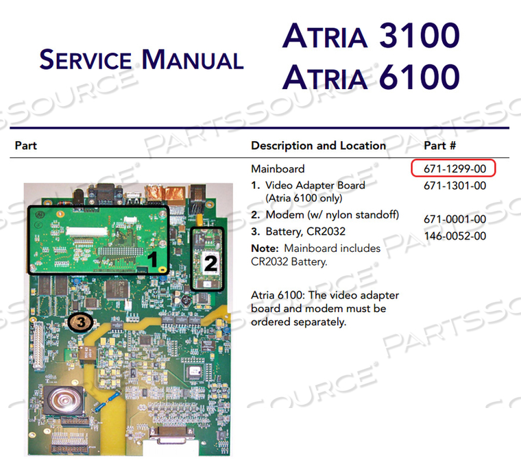 SERVICE PCBA, MAINBOARD A3100/6100 - NEW 