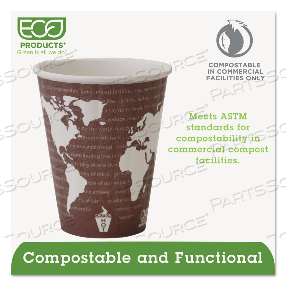 WORLD ART RENEWABLE AND COMPOSTABLE INSULATED HOT CUPS, PLA, 8 OZ by Eco-Products