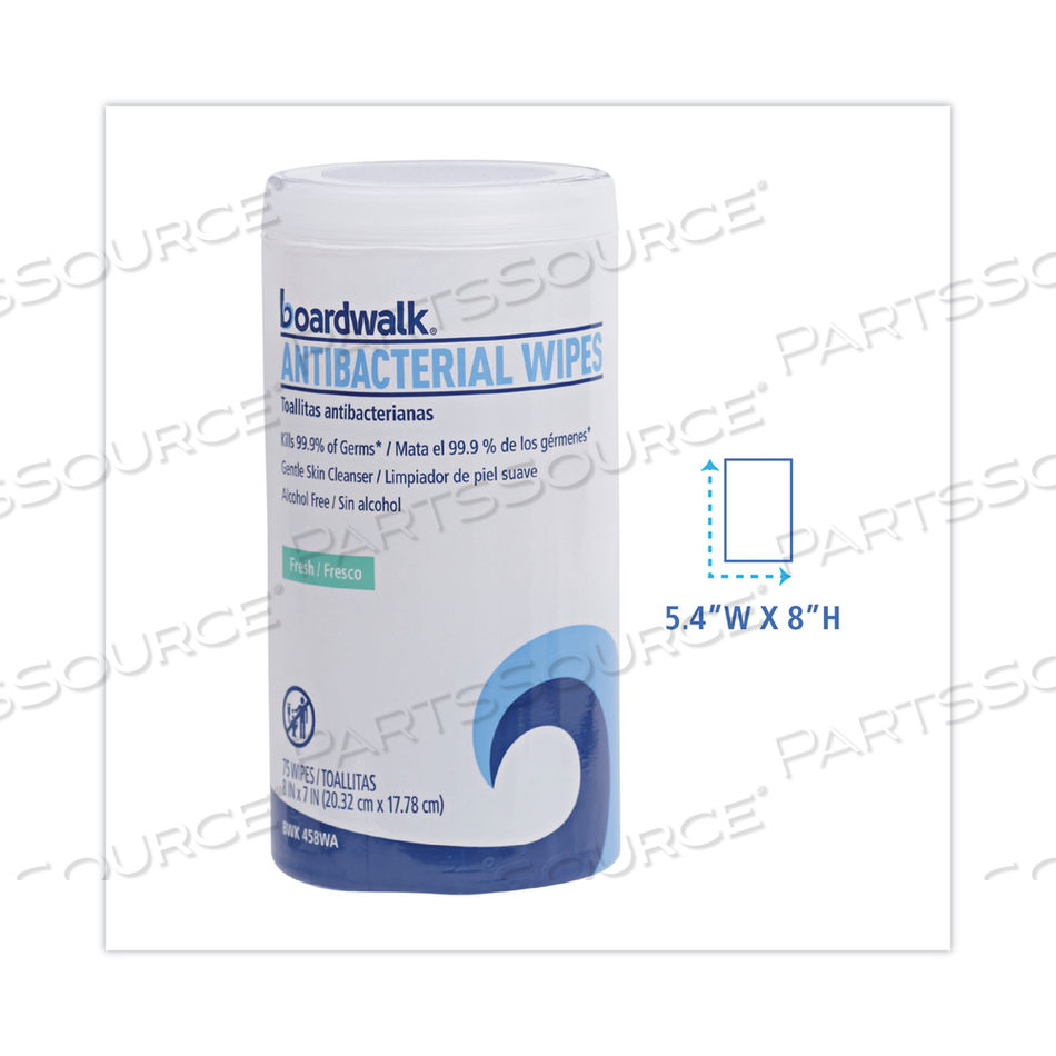 ANTIBACTERIAL WIPES, 5.4 X 8, FRESH SCENT, 75/CANISTER 