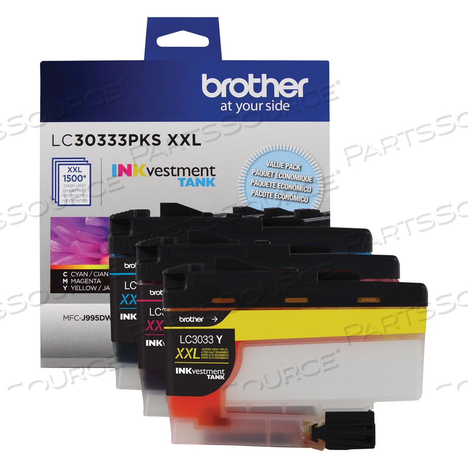 LC30333PKS INKVESTMENT SUPER HIGH-YIELD INK, 1,500 PAGE-YIELD, CYAN/MAGENTA/YELLOW by Brother