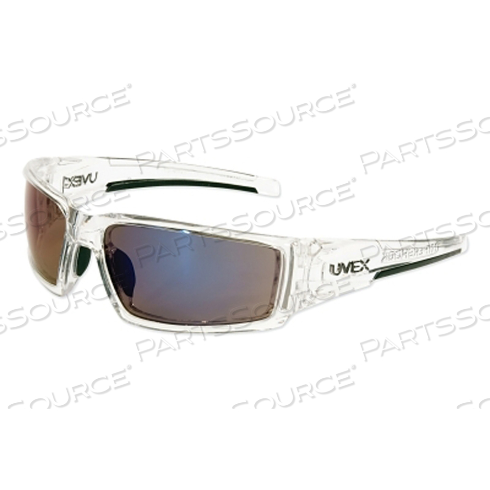 HYPERSHOCK SAFETY EYEWEAR, BLUE MIRROR POLYCARBONATE LENS, HARDCOAT, CLEAR ICE POLYCARBONATE FRAME by Uvex