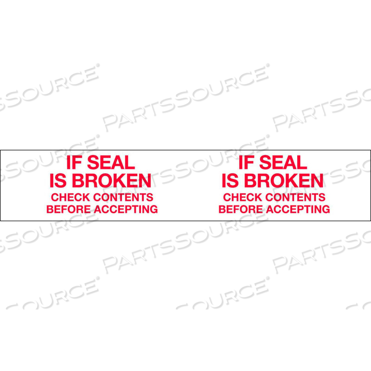 PRINTED TAPE "IF SEAL IS BROKEN CHECK CONTENTS BEFORE ACCEPTING" 2"W X 110 YDS. 1.84 MIL WHITE/RED by Decker Tape Products