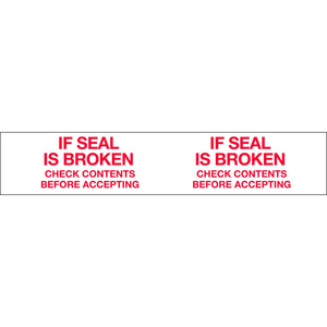 PRINTED TAPE "IF SEAL IS BROKEN CHECK CONTENTS BEFORE ACCEPTING" 2"W X 110 YDS. 1.84 MIL WHITE/RED by Decker Tape Products