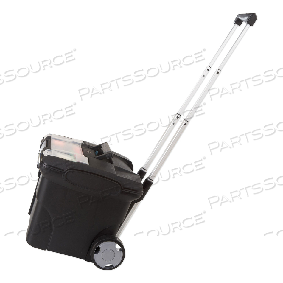 PREMIUM MOBILE FILE TRANSPORT BOX WITH TELESCOPING HANDLE AND ORGANIZER TRAY, LETTER FILES, 15" X 16.38" X 14.25", BLACK/GRAY by Storex