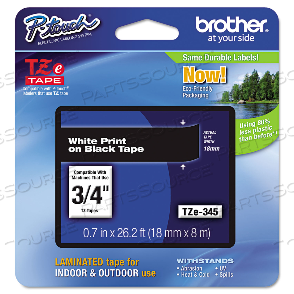 TZE STANDARD ADHESIVE LAMINATED LABELING TAPE, 0.7" X 26.2 FT, WHITE ON BLACK by Brother