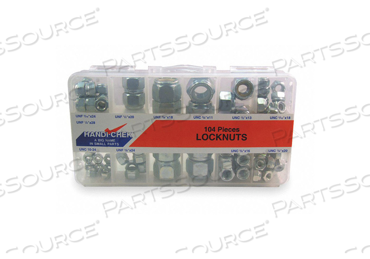 HEX LOCKNUT KIT, STEEL, NYLON INSERT, ZINC, 104 COMPONENTS, 11 IN SIZE, MEETS IFI 100/107 by ITW