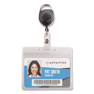 RESEALABLE ID BADGE HOLDERS WITH 30" CORD REEL, HORIZONTAL, FROSTED 4.13" X 3.75" HOLDER, 3.75" X 2.63" INSERT, 10/PACK by Advantus