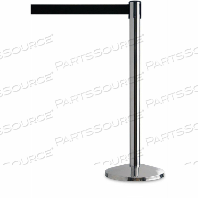 TENSATOR RETRACTABLE BELT BARRIER, 39" POLISHED CHROME POST, 7'6" BLACK BELT 