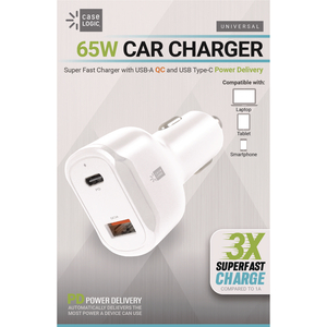 PD CAR CHARGER, 60 W, TWO 2 A PORTS, WHITE by ByTech