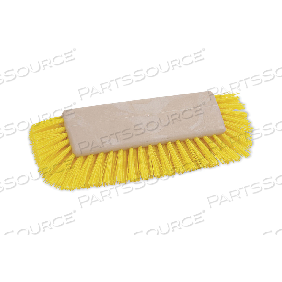 DUAL-SURFACE SCRUB BRUSH, YELLOW POLYPROPYLENE BRISTLES, 10" BRUSH, PLASTIC HANDLE by Boardwalk