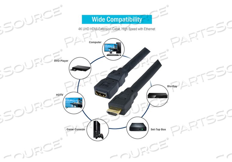 3FT L HDMI MALE TO HDMI FEMALE BLACK EXTENSION CABLE WITH HIGH-SPEED ETHERNET by CableWholesale