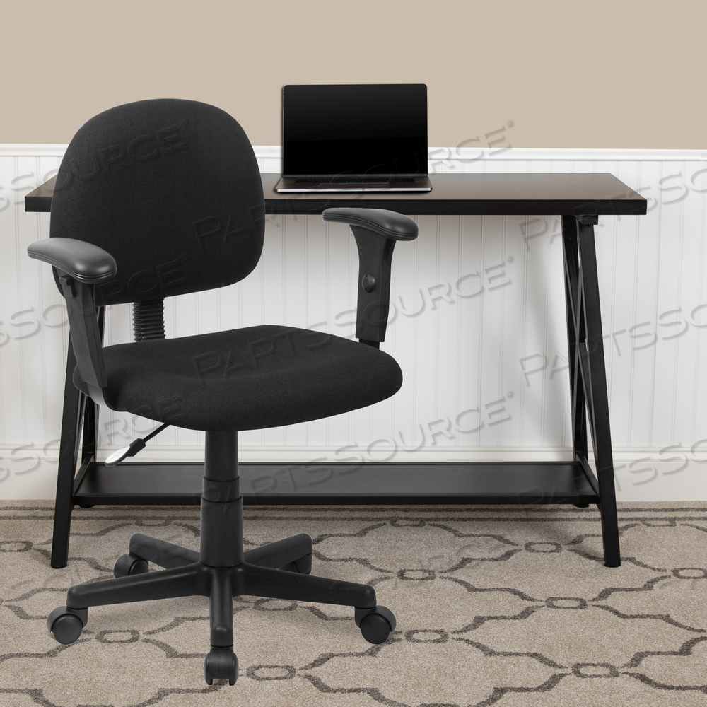 WAYNE MID-BACK BLACK FABRIC SWIVEL TASK OFFICE CHAIR WITH ADJUSTABLE ARMS by Flash Furniture