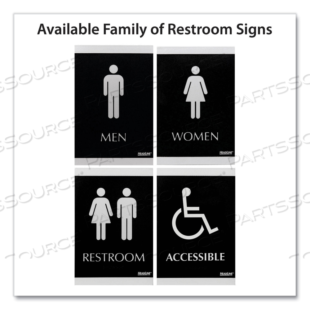 ADA SIGN, MEN, WOMEN, ADHESIVE, 6"W X 9"H, BLACK/SILVER by HeadLine Sign