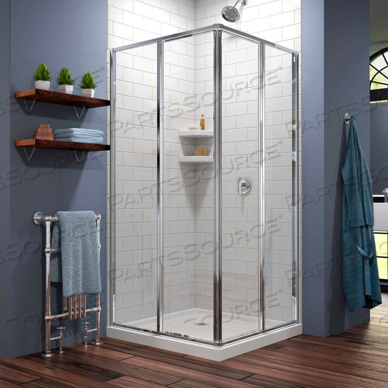 CORNERVIEW SHOWER ENCLOSURE & SLIMLINE 36" X 36" DOUBLE THRESHOLD SHOWER BASE 