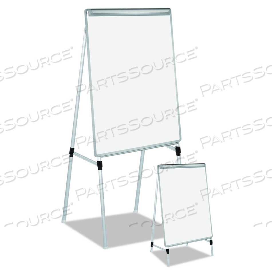 SILVER EASY CLEAN DRY ERASE QUAD-POD PRESENTATION EASEL, 45" TO 79" HIGH, SILVER by MasterVision