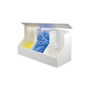 WHITE PVC/ACRYLIC LARGE DISPENSING BIN WITH 3 COMPARTMENTS, 18"W X 8"D X 9"H by TrippNT, Inc
