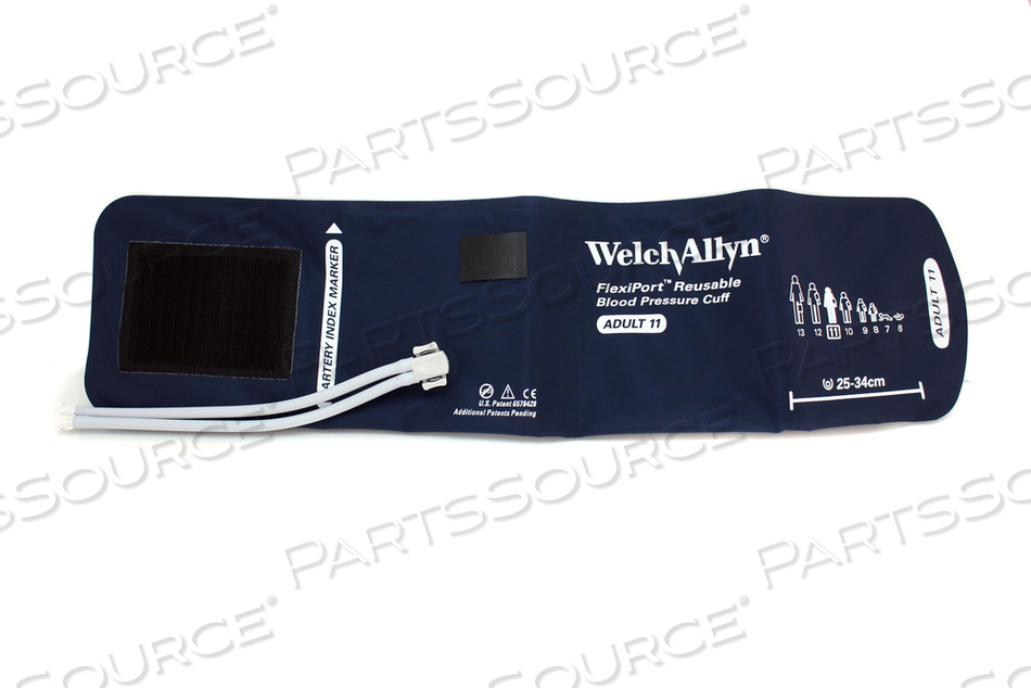 FULLY CONFIGURED FLEXIPORT BLOOD PRESSURE CUFFS, ADULT (11) 25-34 CM, DUAL TUBE, LOCKING, REUSABLE by Welch Allyn Inc.