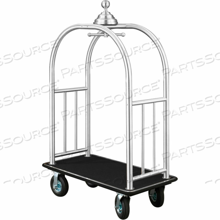 BALL CROWN BELLMAN CART 48X25 SATIN ALUMINUM BLACK CARPET, 4 BLACK PNEU WHEELS by Glaro Products Inc BALL CROWN BELLMAN CART 48X25 SATIN ALUMINUM BLACK CARPET, 4 BLACK PNEU WHEELS by Glaro Products Inc
