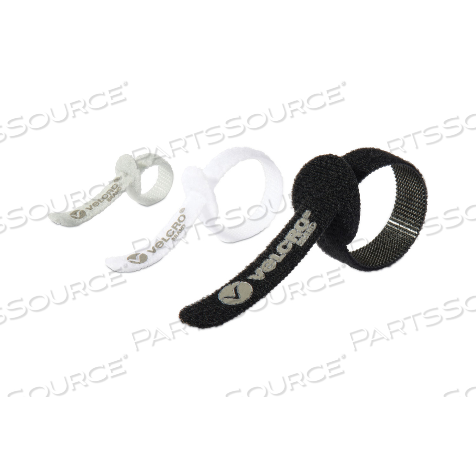 PORTABLE CORD TIES, (4) 3" X 0.25"/ (4) 5" X 0.38"/ (4) 7" X 0.5", BLACK/GRAY/WHITE, 12/PACK 