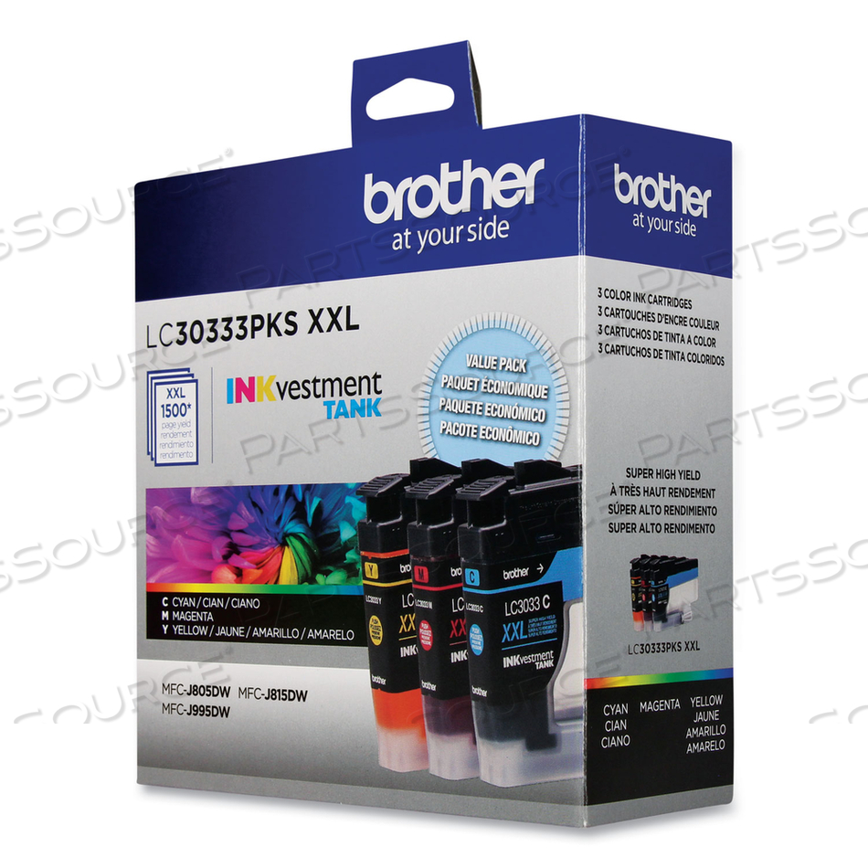 LC30333PKS INKVESTMENT SUPER HIGH-YIELD INK, 1,500 PAGE-YIELD, CYAN/MAGENTA/YELLOW by Brother